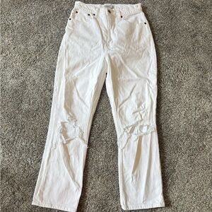 Abercrombie and Fitch White Distressed High-Waist Ankle Straight Jeans